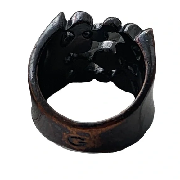 Vintage Gabriel & Co Black Plated Crystal Stone Wide Band Men’s Ring Jewelry - Picture 5 of 6